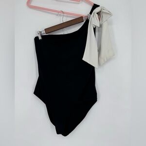 Alex Marie Women's Black One Piece Swimsuit with White Bow Plus Size XL